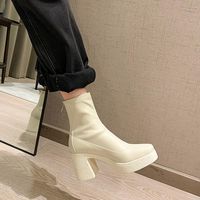 Compre al por mayor Botines De Tacón Grueso Blanco Plataforma de bajo  precio \u0026 de calidad con envío gratuito | Es.DHgate