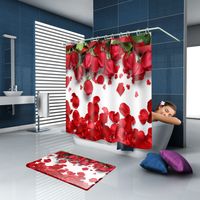 Rideaux de douche Buerfly / Rose rouge 3D Rideau de polyester de salle de bain imperméable personnalisée