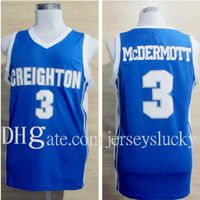 Mens Creighton Bluejays 대학 농구 유니폼 블루 # 3 Doug McDermott Shirts University Stitched Jerseys S-XXL