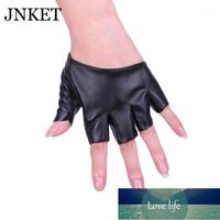 Five Fingers Gloves JNKET Women's Half Finger PU Leather Men Fingerless Glove Nightclub Performance Gloves1