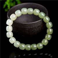 Rare Naturel Vert Un bracelet de pierre précieuse arc-en-ciel Stretch Perles rondes 8x7mm Jade Hetian pour femmes Hommes Bijoux AAAAAA