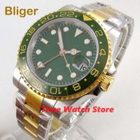 Наручные часы 40 мм GMT 3804 Золотые автоматические часы Мужчины Водонепроницаемый стальной ремешок Зеленый циферблат Bezel Sapphire Glass B319