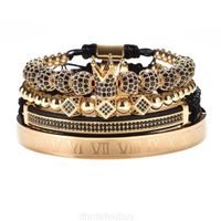 2022 New Luxury Gold Braided Adjustable Bracelet Men Male Beads Crown Black Cz Zircon Charm Stainless Steel Jewelry Gift Valentine's Day Christmas Brand Chain Cseh