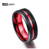JQUEEN Męskie 8mm czarno-czerwony pierścień węglika wolframu Matowy wykończenie fazowatymi krawędziami Rozmiar 7 do 16 Sprzedaj jakość AAA 210623