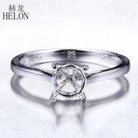 Cluster Rings HELON 6.5MM Round Cut Solid 14k White Gold Engagement Wedding Semi Mount Solitaire Women Ring Setting Fine Jewelry Gift