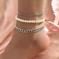 Anklets Classico argento Color Catena cubana Bohemian Imitazione Perle Bracciali per perle per donna Summer Beach Anklet Gioielli gioielli