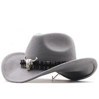 Europa Cruz Frontera Currencial Western Cowboy Hat Horn Woolen Jazz Top Sombreros Hombres y mujeres Estilo étnico Grande - Brimmed Cap A5