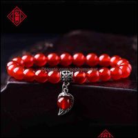 Bedelarmbanden sieraden eenvoudige enkele ring rode agaat armband nationale stijl blad womens hand string vrede bal drop levering 2021 kjxyo