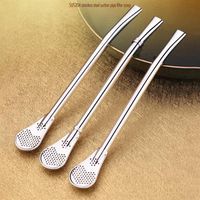 Reusable 304 Stainless Steel Drinking Straws Drink Filtered Spoon Straw Dual-use Coffee Milk Tea Juice Suction Pipe Filter Scoop3298