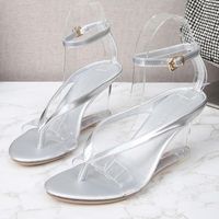 Sandals Women 2021 Fashion Summer Flip-Flops Office 8CM Transparent Wedges Sexy Model Catwalk Show Shoes
