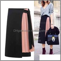 Skirts Womens Clothing Apparel Euro Style Chiffon Patchwork One-Piece Skirt Women Summer Lace Up Asymmetry Fashion High Waist Pleated Drop D
