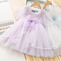 Utsökt tjejer barnkläder klänning med sequined bow design sommar elegant födelsedagsfest klänningar barn mjuka tjejer kläder