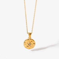 2022 Fashion Jewelry 18K Gold Plated Stainls Steel Single Zircon Hammered Coin Pendant Necklac For Women Accsori