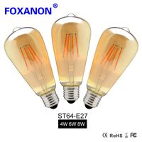 Bulbs Foxanon 4W 6W 8W Dimmable COB LED Vintage Filament Retro Edison 220V 110V ST64 2200K 27000K Lamp Lighting