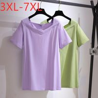 Plus Size T-shirt Missfansiqi tops para mulheres senhoras moda verão manga curta solta roxo verde v-pescoço 3xl 4xl 5xl 6xl 7xl
