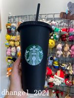 Starbucks 24 oz / 710 ml Plastik Kupa Küçük Mermaid Confetti Tumbler Tanrıça Hediye Kapak Kullanımlık Temizle İçme Düz Alt Saman BdaLian Renk Değiştirme Flaş Siyah DHL