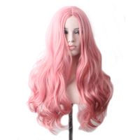 WoodFestival Synthetic Hair Wavy Long Pink Wig Colored Cospl...