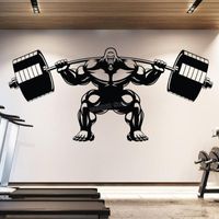 Adesivos de Parede Gorila Gym Decalque Levantando Fitness Motivação Músculo Barbell Barbell Adesivo Decoração Esporte Pôster B754