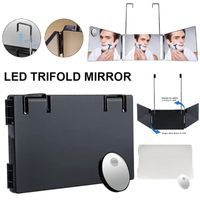 Miroirs compacts 3 voies miroir Portable TriFold LED lumière pour couper les cheveux à 360 degrés Affichage de l'outil de coupe de cheveux DIY avec 10x