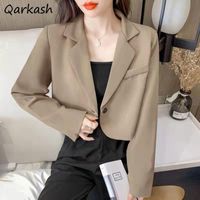 Femininas Mulheres Blazers Mulheres Cropped Sólido Sólido Simples Single-Button Clássico All-Match Teens Elegante Mujer Outwear Outono Design Chic Ins Stylis