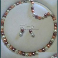 Earrings & Necklace Jewelry Sets 8Mm Mti-Color South Sea Shell Pearl Set Drop Delivery 2021 Sao9R