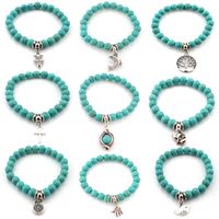 Mode Turquoise Beads Bracelets Arbre Owl Dolphin Cross Palm Charm Bracelets pour homme Femmes Bijoux Accessoires