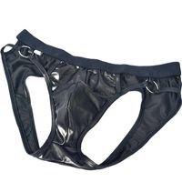 Ring Metal Backless Latex Underwear Sex Underpants Open Erotic Briefs for Men Imitation Leather Lingerie
