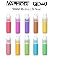 Orijinal VAPMOD QD40 E Sigaralar Tek Kullanımlık Vape Kalem 3000 Puffs 8.0 ml Pod Mesh Bobin Cihazı 1250 mAh Pil Buharlaştırıcı Elektronik Cigs 10 Renkler