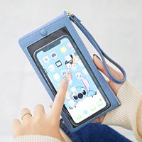 Fengdong visible touch screen mobile phone bag female portable wristlet leather purse credit card case cash money bag girl gift