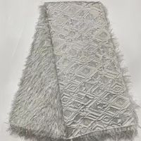 Vit 5Yllar Mode Jacquard Tyg Afrikansk Brocade Lace Organza Material Fransk Tulle Net Cloth Tissus för sömnad Klänning Poz29