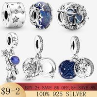 Altro 925 Sterling Silver Blue Bright Galaxy Series Charms in vetro Fit Braccialetto originale Fare gioielli fai da te per le donne