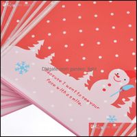 Christmas Decorations Festive & Party Supplies Home Garden Wholesale-50Sets Self Adhesive Seal Plastic Bags Red Snowman Gift Packaging Decor