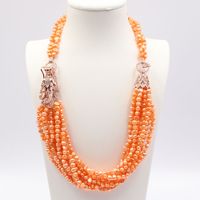 Joyería Guaiguai Natural Natural Naranja Keshi Pearl Collar CZ Pave Dragon Rose Oro Color Plateado Conector Hecho a mano para las mujeres
