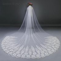 Bridal Veils High Quality Romantic Ivory 3*3M Sequined Lace Wedding With Comb Church Rhinestone Velos De Novia 2021
