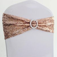 Sashes 50pcs Rose Gold Silver Lycra Spandex Sequin Chair Band Sash Stretch Bow Ribbon Tie For Wedding El Event Decoration