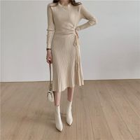 Günlük Elbiseler LUKAXSIKAX 2021 Sonbahar Kış Kadın Ince Kazak Baz Elbise Kore Moda İpli Katı Renk Örme