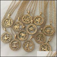 Pendentif Colliers Pendentifs Bijoux Zodiac Lettre Constellations Collier Pour Femmes Men Vierge Libra Scorpio Sagittaire Capricorn Aquarius