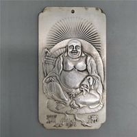 Chinese old Tibetan silver relief Maitreya Waist Card amulet...
