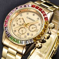 Bling diamant hommes 18k or mens quartz es hip hip hop femmes bracelets-bracelets d'acier inoxydable horloge féminine glaçante
