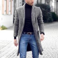 Мужская шерсть смешивает высокое качество осенью и зимой теплый ретро модный бутик однобортный пальто длинный случайный бизнес