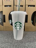 Plastik Starbucks 24 Unzen / 710ml Tumbler wiederverwendbarer klarer trinkender flacher bodenschale säulenform deckel stroh becher bardia