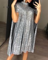 Günlük Elbiseler kadın Seksi Parti Pullu Elbise Yarım Yüksek Boyun Şal Tasarım Cape Sleeve Moda Ziyafet Kulübü Akşam 2021
