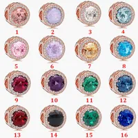 Fine jewelry Authentic 925 Sterling Silver Bead Fit Pandora Charm Bracelets opal rose gold pink blue series string pendant Safety Chain Pendant DIY beads