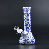 8&quot; Porcelain Style Glass Bong Hookah Tobacco Water Pipe Mini Beaker Bongs Ice Catcher Dab Oil Rigs Bubbler Recycler Pipes 14mm Bowl Downstem