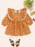 Tjejklänningar Baby Kläder 6 månader Girl Orange Little Flower Ruffled Klänning Toddler Vår Outfits Pokagor