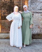 Türkiye Ramazan Abaya Müslüman Elbise Kadın Şifon Elastik Bel Tatlı Noktaları Parti Vestidos Fas Kaftan Başörtüsü İslami Clohing