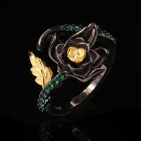 Cluster Rings Italy Jewelry Vintage Flower 925 Silver Ring Women&#039;s Natural Peridot Resizable Opening Black Gold Color Wedding Band