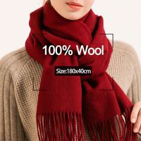 100% Pure Wool Sjaal Dames Winter Solid Dark Red Shawls and Wraps for Ladies Tassel Cashmere Sjaals Foulard Femme1