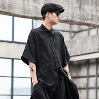Erkek Casual Gömlek Erkek Japonya Streetwear Moda Hip Hop Siyah Erkekler Çanta Kısa Kollu Gevşek Gömlek İçerir