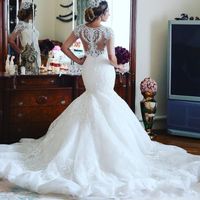 2022 Sexy African Mermaid Wedding Dresses Half Sleeves Illusion Lace Appliques Tulle Formal Wedding Gowns Plus Size Vestido de novia